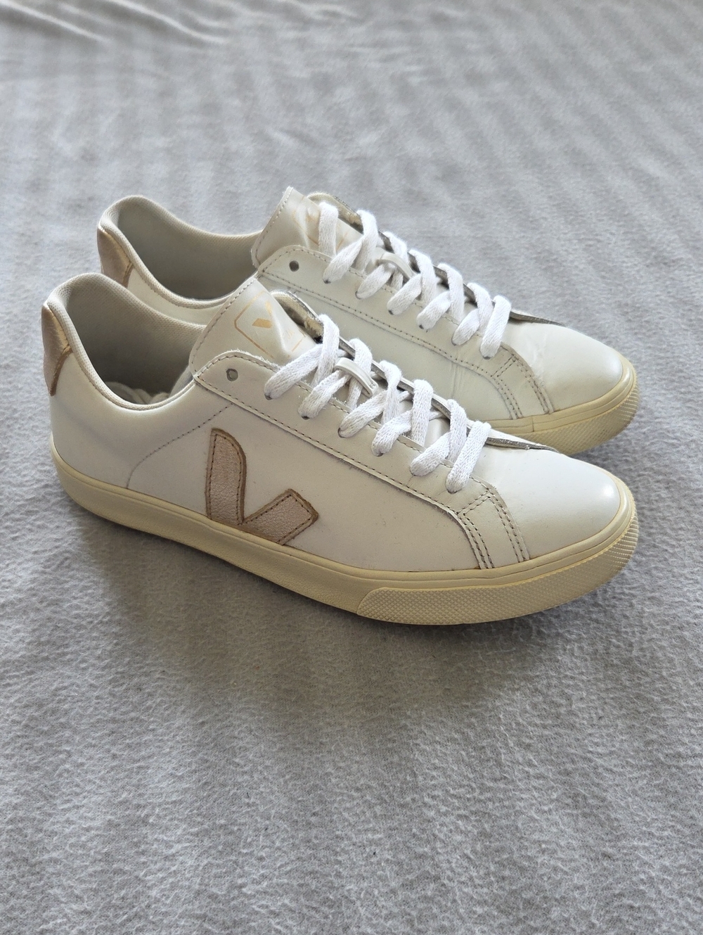 Veja Women's White Leather Sneakers with Tan Accents